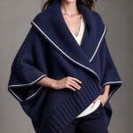 Loose Knitted Cape And Shawl Coat Large Lapel Contrast Color White Edge