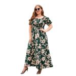 Womens Plus-Size Printed Bohemian French-Style Midi Dress