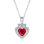 S925 Silver 3g Platinum Plated 1.56ct Lab-Created Ruby Heart Necklace, 7mm Pendant, 40&5cm
