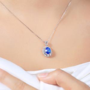 S925 Silver 4g Lab-Created Cobalt Spinel Paraiba Necklace, 7x9mm Pendant, 40&5cm
