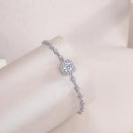 S925 Silver 1ct Cushion Halo Moissanite Bracelet, D VVS1 16&5cm Adjustable, GRA Certified