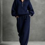 Winter Loose-fit Women's Half-zip Top Wide-leg Pants