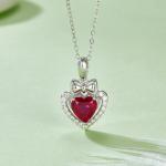 S925 Silver 3g Platinum Plated 1.56ct Lab-Created Ruby Heart Necklace, 7mm Pendant, 40&5cm