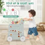 2-in-1 Baby Walker with 8 Fun Activities (Dessert Sorter/Adjustable Clock/Maze) + Side Shop Window (Role Play)-Light Green