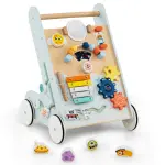 8-in-1 Wooden Baby Walker Push and Pull Learning Activity Center with Wheels for Toddlers 1+ Years Old