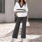Womens Casual Color-Block Striped Top And Pants Set