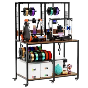 Double 3D Printer Stand With Filament Storage, Heavy-Duty Metal Frame Dual 3D Printer Table Workbench, T-Type Filament Holder, Lockable Wheels, Mobile Or Fixed Printer Rack For Home & Worksho