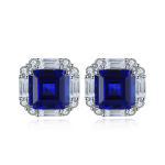 S925 Silver 5g Lab-Created Ruby Sapphire Emerald Studs, 8x8mm Octagon Cut, GRA Certified