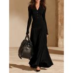 V-neck Double-breasted Long Sleeve Waist-controlled Large Hem Dress
