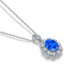 S925 Silver 4g Lab-Created Cobalt Spinel Paraiba Necklace, 7x9mm Pendant, 40&5cm
