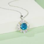 S925 Silver 4g Lab-Created Gemstone Necklace, 10x10mm Cushion Two-Tone Pendant, 40&5cm