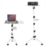 Projector Stand 29.5 To 71 Inch Adjustable Tripod 2 Shelves Portable Laptop Cart W Phone Holder