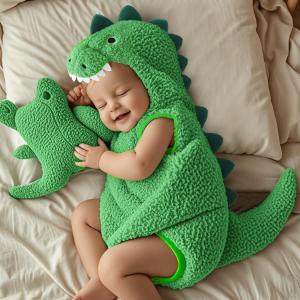 Multi-colored Fleece Romper In A Little Dinosaur Design