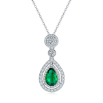 S925 Silver 4.6g Platinum Plated 3.5ct Lab-Created Emerald Necklace, 11x7mm Teardrop Halo Pendant, 40&5cm