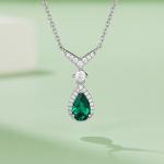 S925 Silver 2.5g 0.73ct Lab-Created Emerald Necklace, 5x5mm Teardrop Pendant, 40&5cm