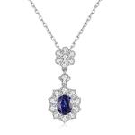 S925 Silver 6.3g Lab-Created Gemstone Necklace, 9x7mm Pendant, 5 Colors, 40&5cm