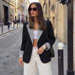 Turn-down Collar Plaid Color-blocked Loose-fit Long-sleeve Blazer