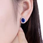 S925 Silver 3.1g Lab-Created Ruby Sapphire Emerald Paraiba Earrings, 8x6mm Halo, 4 Colors