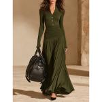 V-neck Double-breasted Long Sleeve Waist-controlled Large Hem Dress