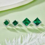 S925 Silver Platinum Plated Lab-Created Emerald Earrings, 0.3&2.5ct Princess Cut Studs, Pair
