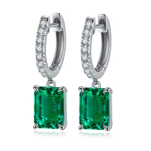 S925 Silver 2.7g Lab-Created Emerald Drop Earrings, 8x6mm 2pcs, 40&5cm, GRA Certified