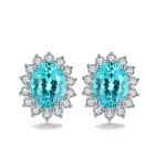 S925 Silver 3.1g Lab-Created Ruby Sapphire Emerald Paraiba Earrings, 8x6mm Halo, 4 Colors