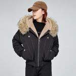 Hooded Cotton Coat With A Large Fur Collarfashionable And Easy To Style