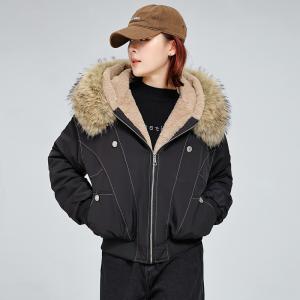 Hooded Cotton Coat With A Large Fur Collarfashionable And Easy To Style