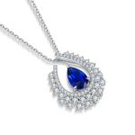 S925 Silver 4g Lab-Created Gemstone Necklace, 10.5x7mm Teardrop, 4 Colors, 40&5cm