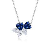 S925 Silver 4.1g Double Heart Lab-Created Gemstone Necklace, 7mm Pendant, 4 Colors, 40&5cm