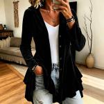 New Fallwinter Womens Hooded Solid-color Long-sleeve Loose-fit Button-front Cardigan