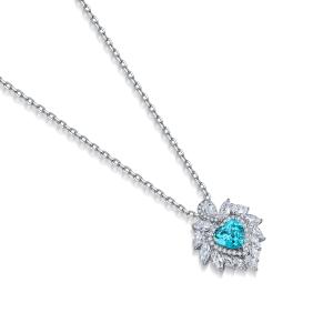S925 Silver 4.3g Heart Lab-Created Gemstone Necklace, 7mm 5 Colors, 40&5cm