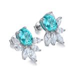 S925 Silver 7.3g Lab Created Gemstone Earrings, 10x8mm Multi-Color Flower Studs, Ruby Sapphire Emerald Paraiba