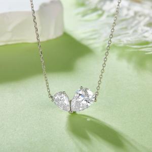 S925 Silver 3g Two Stone Pear Moissanite Necklace, 10x7mm & 8x5mm D VVS1, GRA 42&3cm
