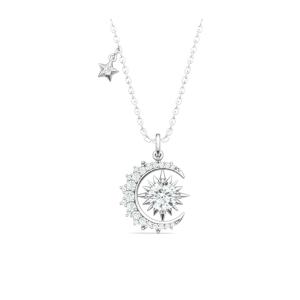 S925 Silver 1ct Moissanite Moon Star Necklace, D VVS1 Celestial Pendant, 40&5cm, GRA