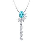 S925 Silver 4.3g Lab-Created Ruby Paraiba Lariat Necklace, 6.5x9mm, 40&5cm