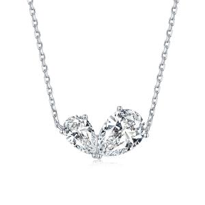 S925 Silver 3g Two Stone Pear Moissanite Necklace, 10x7mm & 8x5mm D VVS1, GRA 42&3cm