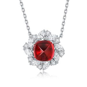 S925 Silver 5.6g Lab-Created Ruby Sapphire Emerald Necklace, 9x9mm Cushion Cut, 40&5cm