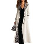 Retro Leopard-print Color-block Lapel Single-breasted Long-sleeve Trench Coat
