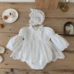 Halter-neck Long-sleeve Lace-trimmed Romper Hat