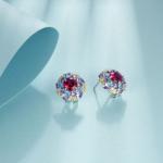 S925 Silver 6.5g 2ct Lab-Created Ruby Earrings, Multicolor Cluster, Pair