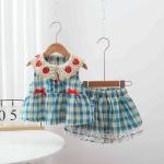 Lace-trimmed Collar Sleeveless Top And Lace Trim Childrens Clothing Set