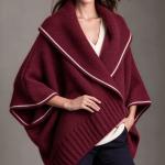 Loose Knitted Cape And Shawl Coat Large Lapel Contrast Color White Edge