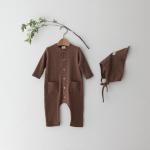 Solid-color Pocketed Chest-opening Baby Romper