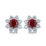 S925 Silver 4.1g Flower Lab-Created Gemstone Earrings, 6.5mm Ruby Sapphire Paraiba Spinel