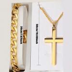 Men's Business Fashion Three-eye Single Calendar Steel Watch Bracelet Cross Bracelet Suit