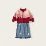 Cartoon Girls Sweater Jeans Set Acrylic Knitted