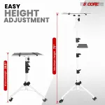 Projector Stand 29.5 To 71 Inch Adjustable Tripod 2 Shelves Portable Laptop Cart W Phone Holder