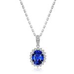 S925 Silver 2.4g Lab-Created Gemstone Necklace, 8x10mm Ruby&Sapphire&Paraiba Pendant, 40&5cm