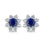 S925 Silver 4.1g Flower Lab-Created Gemstone Earrings, 6.5mm Ruby Sapphire Paraiba Spinel